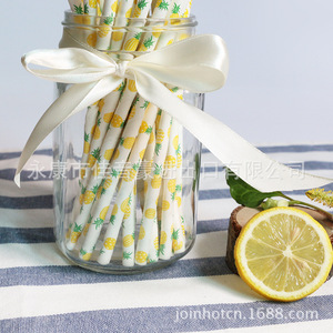 Pineapple Paper Straws 197x6mm Biodegradable Eco Friendly Party Drink Straws Straight Pipe - Product Image 2