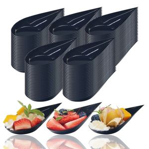 Assiettes jetables en plastique PS pour bonbons, mini-assiettes noires, transparentes, blanches, couverts pour restaurant, cuillères de dégustation de desserts - Product Image 2