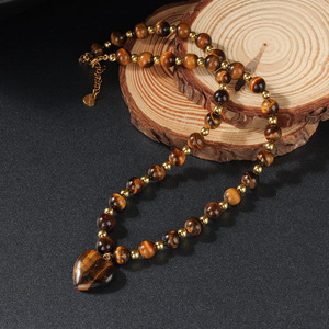 Collana Maillard con Occhio di Tigre per Donne, Ciondolo Naturale a Forma di Cuore, Catena con Perline, Sfera Geometrica Diamantata, Ispirazione Buddista, Vendita all'Ingrosso - Product Image 2