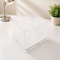 Boîte à gâteau pliable transparente en PET de 8 pouces carrée, profil bas, emballage alimentaire sûr avec base blanche pour pain et gâteaux