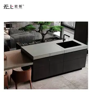 Permukaan batu disinter Matte sitgrey, tahan noda panas 320x160x1.2cm untuk atasan Dapur dalam dan luar ruangan