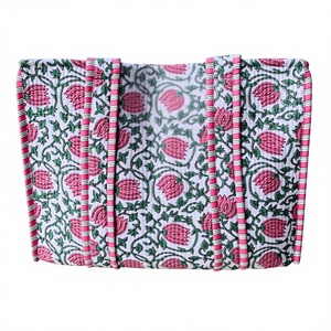 Hand Block Printed Indian Organic Pure Cotton Handcrafted Block Printed Tote Bag Reusable Grocery Handbag - Product Image 1