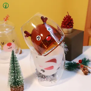 Tazza da caffè a doppia parete natalizia di nuovo Design tazza da caffè in vetro borosilicato personalizzabile a doppia parete con fiori