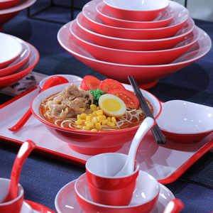 Juego de Vajilla de Melamina con Borde Rojo y Blanco, 100 Piezas, Platos Resistentes al Desgaste y a las Caídas, No Tóxicos, Aptos para Lavavajillas, para Hoteles y Restaurantes - Product Image 2