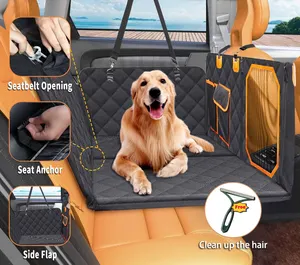 100% Waterproof Hard Bottom board Dog Car Seat Cover Non Inflatable Dog Bed for Car Backseat for Cars Trucks and SUVs
