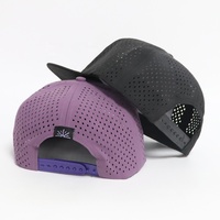 Casquettes Snapback Unisexe de Pêche et de Chasse d'Extérieur, 5 Panneaux, en Polyester Imperméable, avec Patch Tissé Personnalisé du Fabricant et Trous Découpés au Laser