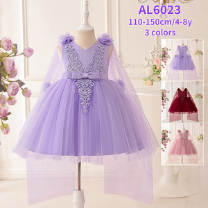 MQATZ Robe de bal en satin pour filles, <span class=keywords><strong>tenue</strong></span> d'anniversaire petite princesse d'été avec dentelle florale et décoration de nœud, col en O AI6065 - Product Image 5