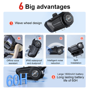 Auriculares intercomunicadores para casco de motocicleta con Bluetooth Y50 de alta calidad, diseño de malla con función de conversación del grupo 6 para <span class=keywords><strong>intercomunicador</strong></span> de Moto - Product Image 3