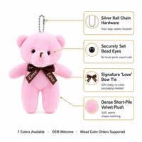 Porte-clés en peluche ours en peluche OEM personnalisé de 11 cm, porte-clés animal en peluche doux, breloque de sac en peluche courte, cadeau d'anniversaire
