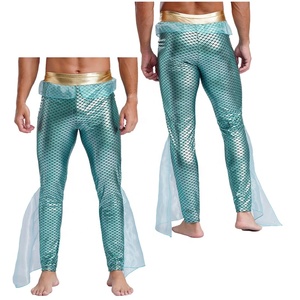 Costume da <span class=keywords><strong>Sirena</strong></span> per Uomo, Leggings con Stampa a Squame, Fascia Elastica Dorata Lucida, Rete Trasparente, Costume per Feste di Halloween, Taglia Personalizzabile - Product Image 2