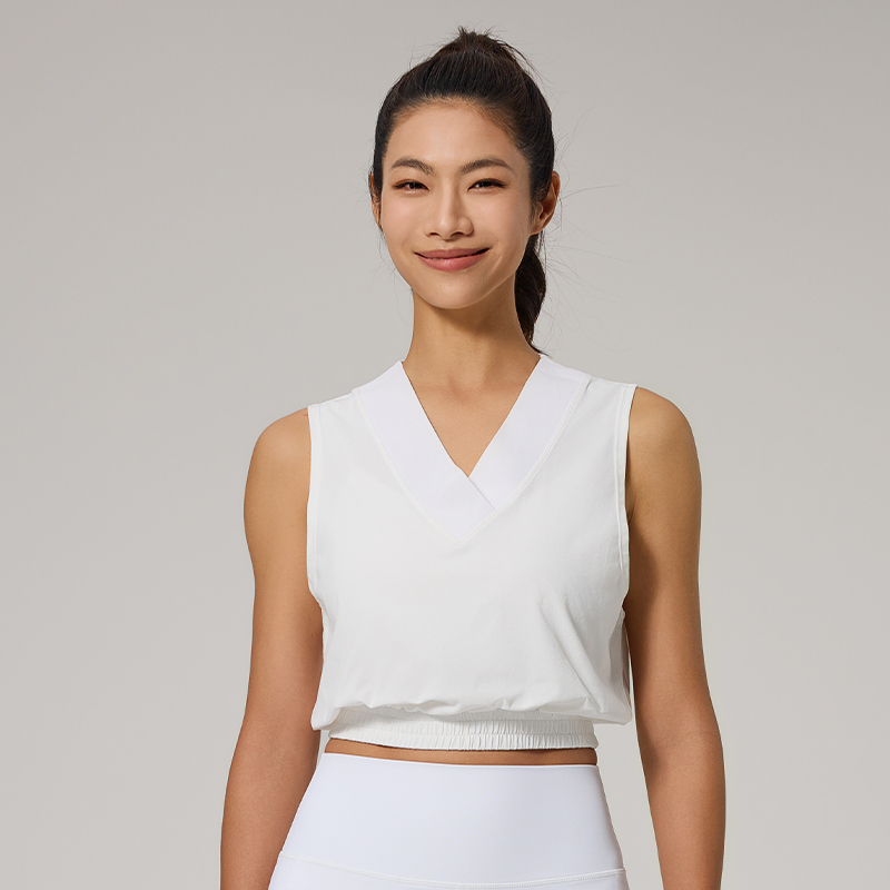 Women's Summer Sleeveless V-Neck Yoga & Outdoor Sports Vest Waist-Cinching Slimming Active Top for Running & Tennis Fitness Wear