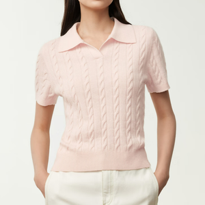 Top Estivo da <span class=keywords><strong>Donna</strong></span> a Maniche Corte in Lana/Cashmere con Scollo a V Lavorato a Maglia Personalizzabile - Product Image 1