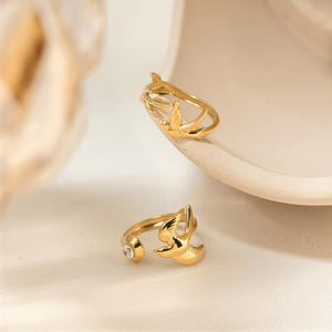 Hot verkopende vogelringen blad kristal strass ring open PVD 18K verguld roestvrijstalen ring voor vrouwen - Product Image 3