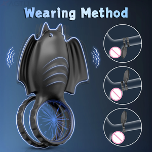 Anneau vibrant pour pénis, design chauve-souris, 10 fréquences, pour retarder l'éjaculation et stimuler le plaisir masculin, pour adultes. - Product Image 3