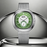 Montre à quartz pour homme Mark Fairwhale, cadran bicolore en forme de coussin, étanche 30 m, bracelet en maille milanaise, montre-bracelet fine de 9 mm, FW-5085