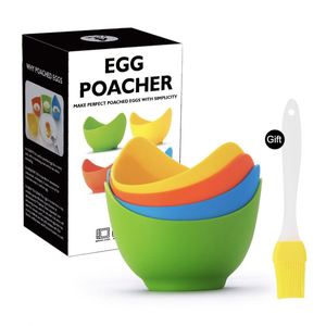 Nouvelles coupelles à œufs pochés en silicone (lot de 4) avec supports annulaires, antiadhésives, portables, écologiques, compatibles friteuse à air et four - Product Image 1