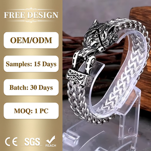 Pulsera de Acero Inoxidable Impermeable con Cabeza de Lobo Vikingo Estilo Punk, Hipoalergénica, Unisex, Regalo Urbano, Gran Venta - Product Image 1