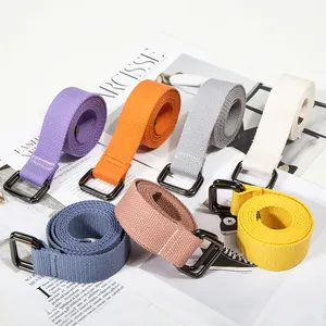 Cinto de lona de nylon para homens e mulheres, vintage, ajustável, personalizado, dois estoques, em massa, anel de metal quadrado, de alta qualidade