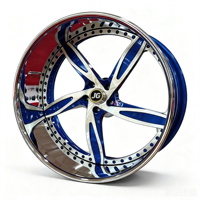 Rines Forjados JG Blade de 5 Radios, Rojos Mecanizados, Bicolor con Remaches Cromados, Diseño Cóncavo Profundo, Offset Personalizado para Modificación de Muscle Cars JDM