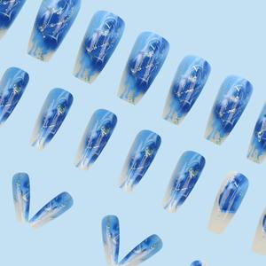 Uñas Postizas con Diseño de Corazón Brillante, Uñas Postizas Largas en Forma de Ataúd con Línea Dorada, 24 Uds., Puntas de Uñas Decorativas, Gran Venta - Product Image 3