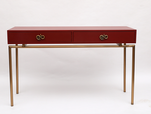 Nouvelle vente en gros de table <span class=keywords><strong>console</strong></span> de <span class=keywords><strong>bureau</strong></span> de style oriental <span class=keywords><strong>bureau</strong></span> de maquillage pour ordinateur avec 2 tiroirs et décorations de pieds en métal massif pour la maison - Product Image 2