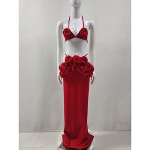 Halter 3D Flower Backless Women's <b>Sexy</b> 2 Piece <b>Set</b> Fashion - Product Image 4