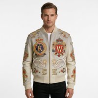 Giacca Varsity in Pelle di Pecora Personalizzata per Uomo con Design Sfumato, Chiusura a Cerniera e Ricamo Semplice