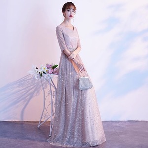 Evening Gown V-Neck <b>A</b>-<b>Line</b> Empire Waist Long <b>Dress</b> Elegant Banquet Attire For Hosts And Choir Performance - Product Image 3