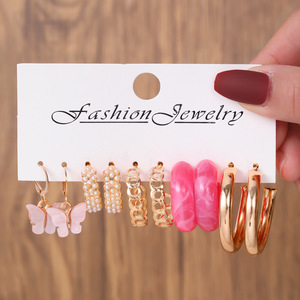 Ensemble de boucles d'oreilles fantaisie géométriques en forme de C, imitation perle, acier inoxydable, pour femme, anniversaire - Product Image 2