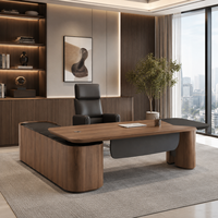 Bureau de direction en bois courbé haut de gamme avec armoire latérale, table de bureau de luxe pour PDG et managers, mobilier de bureau sur mesure