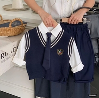 Ensemble d'uniformes scolaires personnalisables : pull sans manches avec chemise, pantalon et cravate/col – Tenue scolaire complète, confortable et tendance