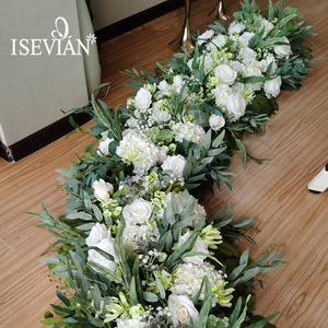 Lisian – chemin <span class=keywords><strong>de</strong></span> table à fleurs artificielles, <span class=keywords><strong>feuille</strong></span> blanche, fleur <span class=keywords><strong>de</strong></span> rose, chemin <span class=keywords><strong>de</strong></span> mariage - Product Image 6
