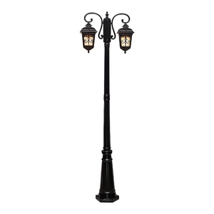 Lampadaire de jardin extérieur double lanterne LED IP66 à alimentation CA avec détecteur de mouvement, en métal, résistant aux intempéries, pour l'éclairage paysager - Product Image 1