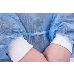 Bata de aislamiento del fabricante, puños de punto acanalados, bata de laboratorio de poliéster, azul, desechable, de poliéster, solo cuello de punto - Product Image 3