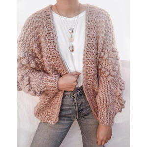 Cardigan pour femmes <span class=keywords><strong>pull</strong></span> nouveau pur tissé à la main <span class=keywords><strong>boule</strong></span> lanterne manches Style doux pour la saison d'automne - Product Image 3