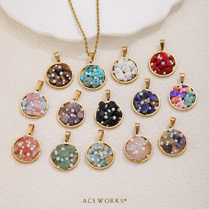 จี้โมเสกอัญมณีสำหรับเด็ก |   สแตนเลสสตีลชุบทอง 18K PVD ประดับด้วยหินธรรมชาติและไข่มุก |   กันน้ำ ป้องกันอาการแพ้ - Product Image 3
