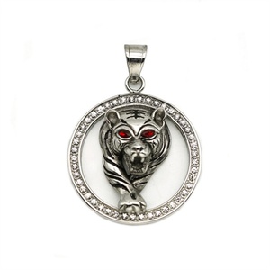 Hip Hop Stainless Steel Round Pendant Necklace Zircon tiger Pendant Necklace - Product Image 1