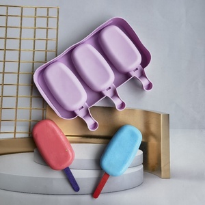 Molde de helado de silicona <span class=keywords><strong>Magnum</strong></span> de 3 celdas, bandeja de cubitos de hielo para pastel de Chocolate, barra de dulces, DIY, herramientas de palo de madera - Product Image 4