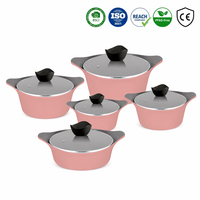 Lot de 10 casseroles en fonte d'aluminium au design classique couleur rose avec revêtement en céramique et fond à induction ustensiles de cuisine durables