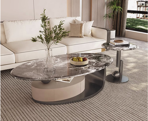 Thiết Kế Mới Đồ Nội Thất Phòng Khách Thiêu Kết Đá Hiện Đại Hình Bầu Dục Vòng Bàn Cà Phê Với Cơ Sở Thép Không Gỉ - Product Image 2