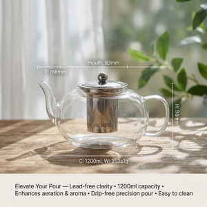 Carafe à café en verre sodocalcique écologique grande capacité 1200 ml avec infuseur mobile et couvercle transparent, ensemble café-thé NOVEDO style Moyen-Orient - Product Image 2