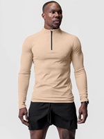 T-shirt Sport Homme à Manches Longues Personnalisable en Polyester Spandex, Fermeture Éclair, Uni, Séchage Rapide pour Fitness et Course
