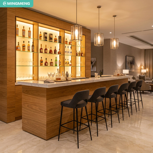 Meubles de bar pour restaurant commercial, unité de bar en bois avec vitrine et chaises de bar - Product Image 2