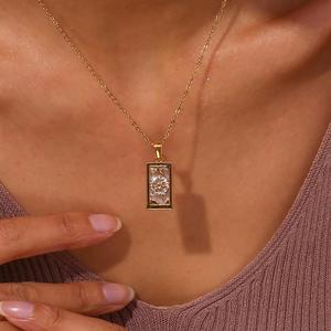 18K Vergulde Geometrische Hanger Ketting Vintage Stijl Stijlvolle Roestvrijstalen Horoscoop <span class=keywords><strong>Tarot</strong></span> Ketting Perfect Cadeau Sieraden - Product Image 3