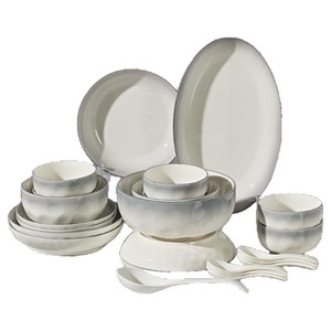 White Grey Ceramic <b>Dinnerware</b> <b>Set</b> Porcelain Bowl Spoon Plates <b>Sets</b> Ceramic Dinner Plates Serving Tableware <b>for</b> Restaurant - Product Image 5