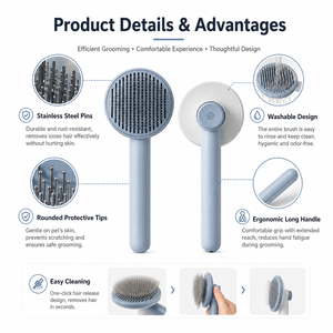 Brosse de toilettage pour animaux de compagnie OEM minimaliste bicolore bleu clair et blanc, à poils doux, respectueuse de la peau, anti-rayures, à tête ronde - Product Image 4