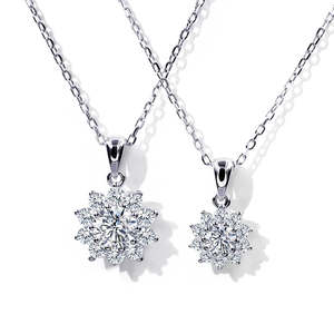 Tianyu <b>Moissanite</b> Flower <b>Necklace</b> 925 Sterling Silver Plated with Platinum an elegant and exquisite anniversary gift - Product Image 3