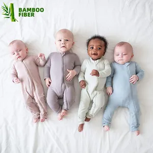 Осенние От 0 до 3 лет пижамы для новорожденных комбинезон на молнии детская одежда для маленьких мальчиков бамбуковые комбинезоны