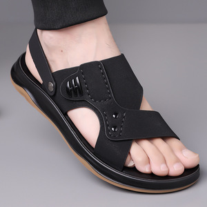 Men's Summer Slides Open Toe Pu Upper Rubber Outsole Anti Slip Casual Buckle Strap <b>Sandals</b> - Product Image 3