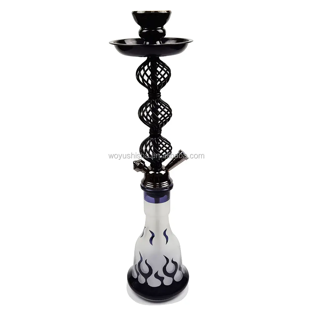 White glass bottle Black flame stripes black hollow round long rod iron durable high-end shisha hookahs